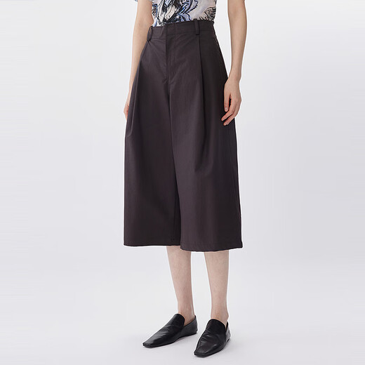 JNBY【商场同款】25夏新品休闲裤女阔腿七分裤5P5E11980 215/深灰褐 L
