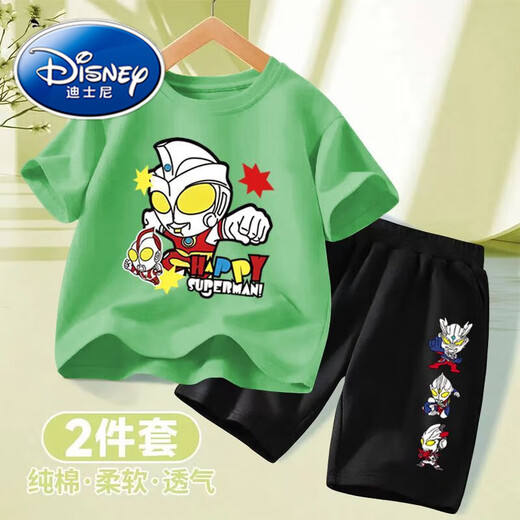 迪士尼（Disney）100%棉儿童夏季短袖套装中小童帅气奥特曼衣服男童T恤两件套装 682#粉T+468#灰短裤 90 均码