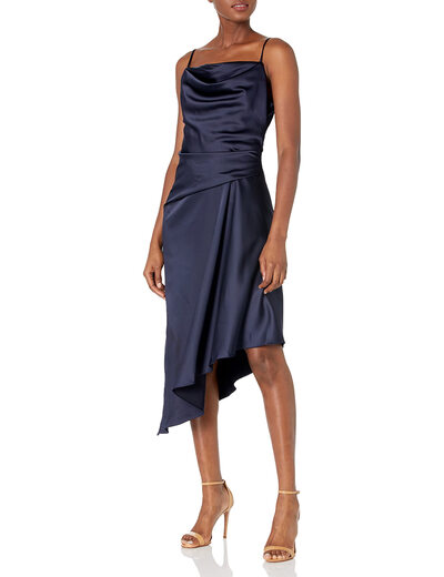 Halston Women's Nuri Satin Cocktail Dress Jet Black 2