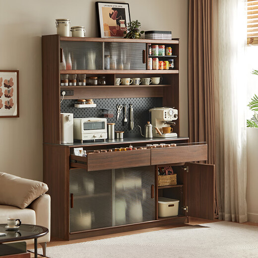 
Lin's home sideboard integrated with solid wood strips tea cabinet walnut color wine cabinet medieval style tea cabinet storage cabinet UM3T [Floor-standing high cabinet] sideboard 1.5*1.9m