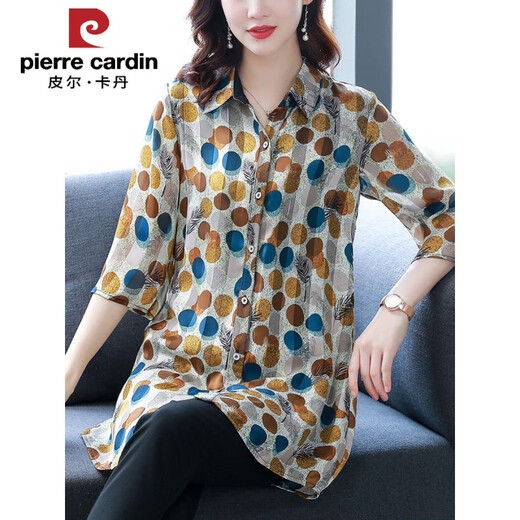 Camisa de longitud media de gasa Piercadan para tapa de manga de 7 cuartos para mujeres para el verano de moda de moda de gran tamaño de mediana edad