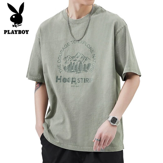 T-shirt Playboy Men Summer American American Imprimé en coton pur Coton à manches courtes Men Men de T-shirt pour hommes à manches inférieures décontractées [5008 styles] M