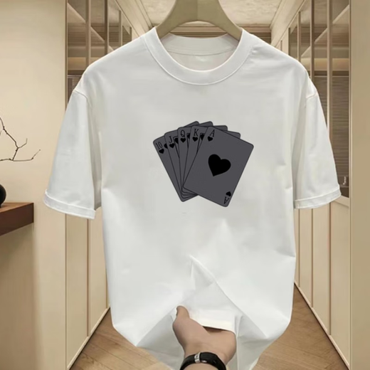 Pang Donglai DL American Trendy kurzärmeliges T-Shirt für Männer 2025 Sommer Neues lose und vielseitige halbärmelige T-Shirt Black Front Large Bild [K983 Dice Poker] M empfohlen 100-120jin [Jin gleich 0,5 kg]