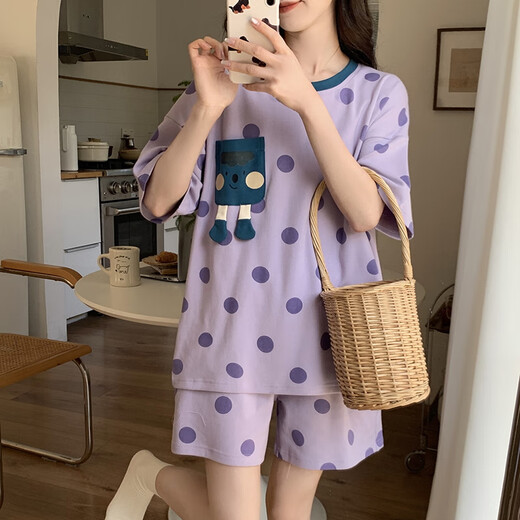 XCFREHT带胸垫睡衣女2024年新款夏季棉短袖短裤网红风可外穿家居服套装 qgl-6627 M  -带胸垫款