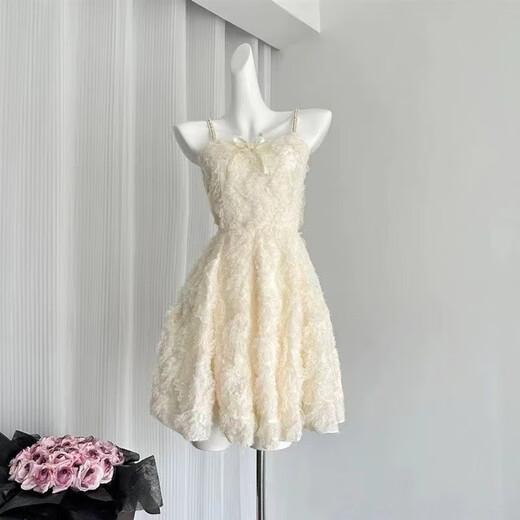 Rongxitu tassel feather dress for women's summer new high-waisted slim super fairy suspender skirt 5009 long S