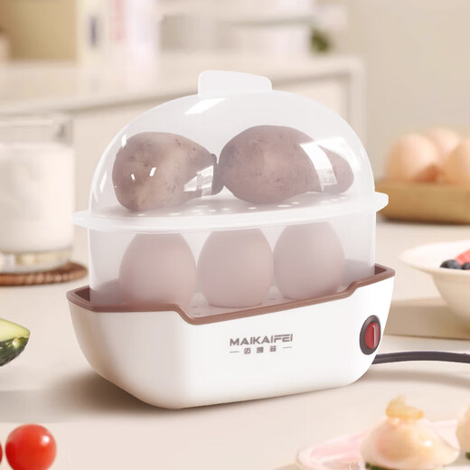 Egg cooker, steamer, electric steamer, small stewing and steaming all-in-one small steamer, omelette pot, small steamed egg artifact, household dormitory electric frying pan, small appliance, small electric cooker, double layer, simple white, 6 eggs, free measuring cup