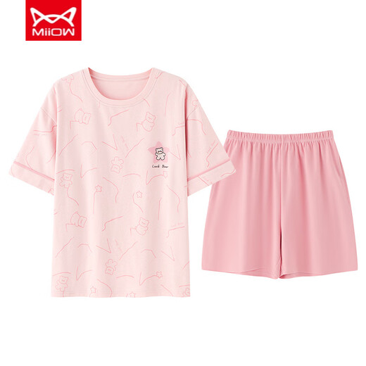 Catman (Miiow) Pyjamas für Frauen für Sommershorts, Baumwollrunde Hals-Dünnstil Sweet Pink Home Clothing Set kann außerhalb von Z9848 m getragen werden [empfohlen, 80-100 Jin zu tragen [Jin ist gleich 0,5 kg]]