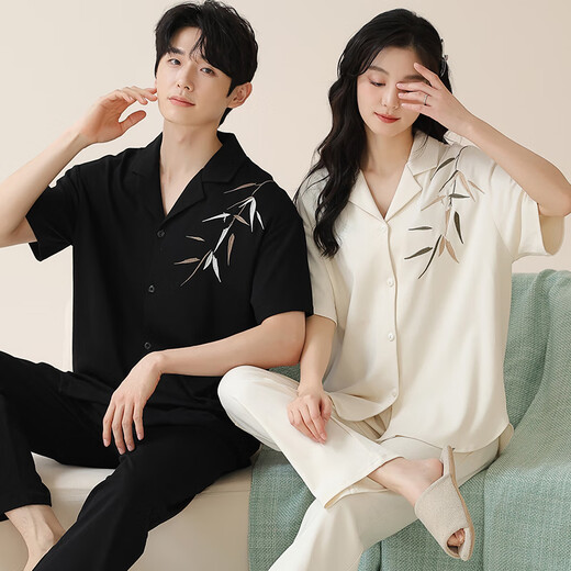Langsha (Langsha) Couple pyjamas Summer Summer à manches courtes Coton Pure Cotton Carganan One Man and One Woman 2025 Nouveau ensemble de vêtements pour la maison d'été 695 couples [coton pur] 3xl Style masculin 170-200 Jin [Jin est égal à 0,5 kg]