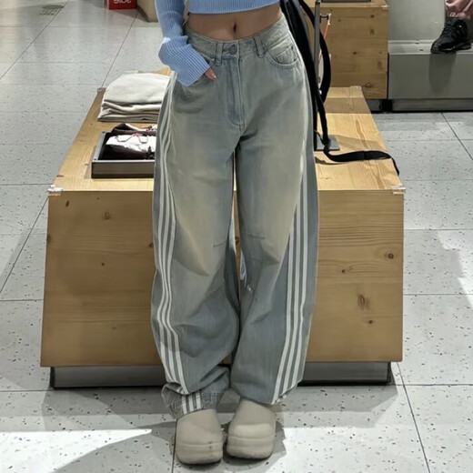 阿迪达斯 （adidas）三叶草女子复古渐变效果水洗牛仔运动长裤JX9214/9212/9213 黑色JX9213 28