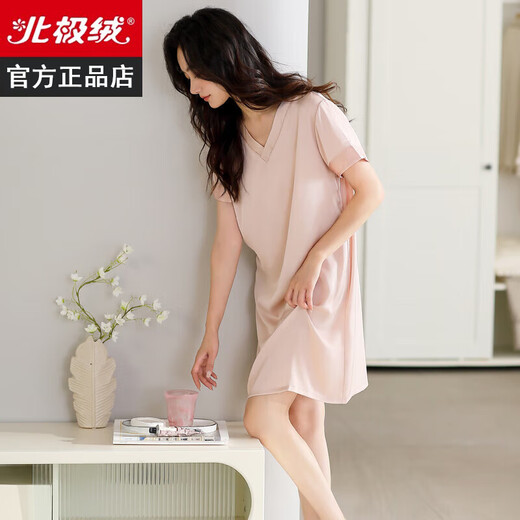 
Arctic velvet (Bejirog) nightgown for women in summer ice silk short sleeve mid-length thin style 2025 new casual dress home clothes YRC9934 M