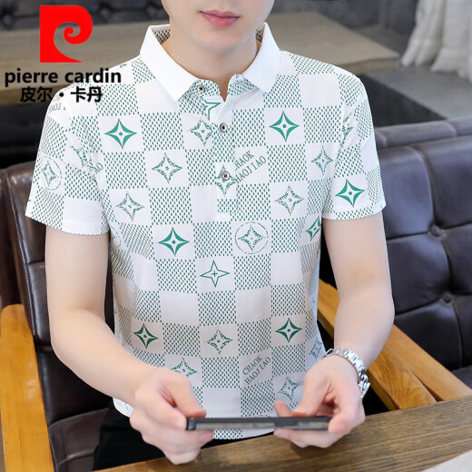 皮尔卡丹（pierre cardin）新款男士纯欲风polo.衫时尚韩版半袖青年印花棉质吸汗透气短袖t恤 9226卡其 M 90-100斤
