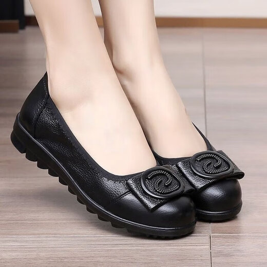 
Spider King (SPIDER KING) Middle-aged and elderly real soft leather mothers' shoes for women beef tendon soft sole spring new style one-legged flat-sole small leather shoes beans shoes single shoes 829 black 35