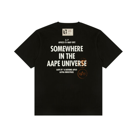 Aape联名ALPHA INDUSTRIES男装春秋秋冬夏爆裂纹印花潮流短袖T恤9712X BKX/黑色 S