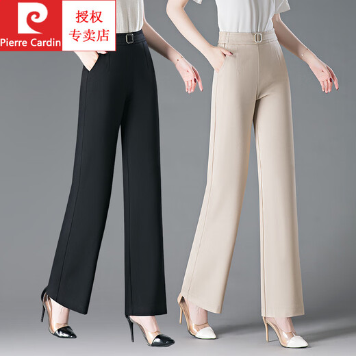 Pierre cardin (pierre cardin) Tennis linen narrow version wide-leg pants for women's thin 2025 summer new draped straight-leg women's casual pants trousers D6627 beige 27 [weight 80-95 Jin [Jin equals 0.5 kg]]