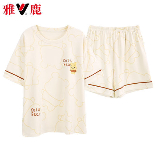 雅鹿高档新款睡衣女款夏季纯棉短袖甜美薄款夏天学生可外穿家居服套装 YX-9854 M 【80-100斤穿】