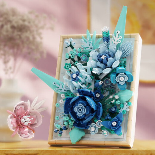 13060 Bausteine versammelten Bausteine Rosen dreidimensionale Fotorahmen Desktop-Ornament Geschenke Meiji 13063 Gold und Lila