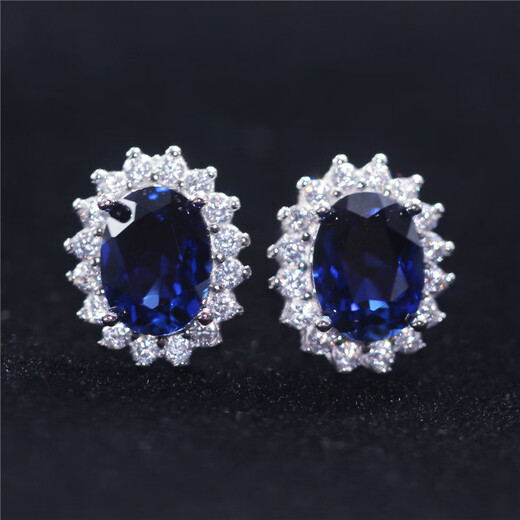 Shaoyu Tanzanite sapphire tanzanite earrings for women sterling silver plated 18K gold Princess Diana diamond temperament hypoallergenic earrings versatile white gold / 1 pair