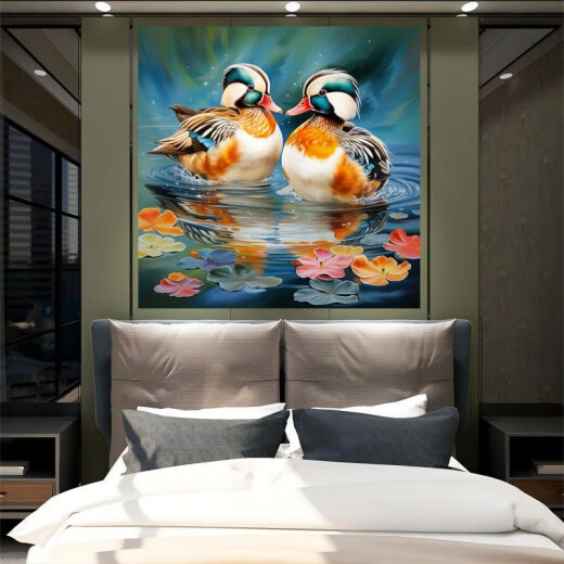 恩爱鸳鸯戏水自粘贴画卧室床头背景美好爱情高清海报贴画防水自粘 SS9794(整张) 长边15cm(比手机大一点)