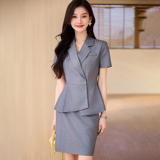 
Jinxu Hotel Workwear Set Summer Women's Short Sleeve Suit Professional Wear Temperament Shenfan Fashion Jewelry Store Sales Department SY6623 Gray Strip Suit S