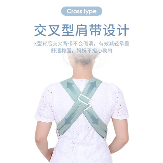 JCZS婴儿背带前后两用横抱式宝宝透气简易外出抱娃神器解放新生多功能 灰绿色【透气网款】 带娃神器