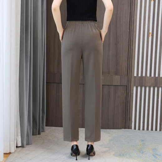 Hosen mittleren Alters und ältere Hose für Frauen 2025 Sommer Mutter Kleid lose lässige Hosen für vielseitige Eisseide hohe Taille Schlähne gerade Hosen 728 Beige 5xl