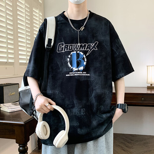 姿伟祺男孩短袖T恤夏季学生潮牌潮流 7027黑色(单件短袖) M 80-100斤左右