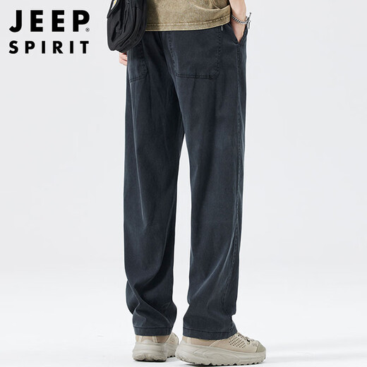 JEEP SPIRIT吉普莱赛尔天丝休闲裤男春夏季宽松直筒阔腿男裤子 黑色 2XL 
