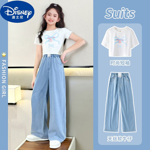 Disney Girls Summer Set para niños nuevos 2025 Summer Dopamine Big Big Children's Fashionable Short Short Summer Set 15013 Blue + 9922 White 160