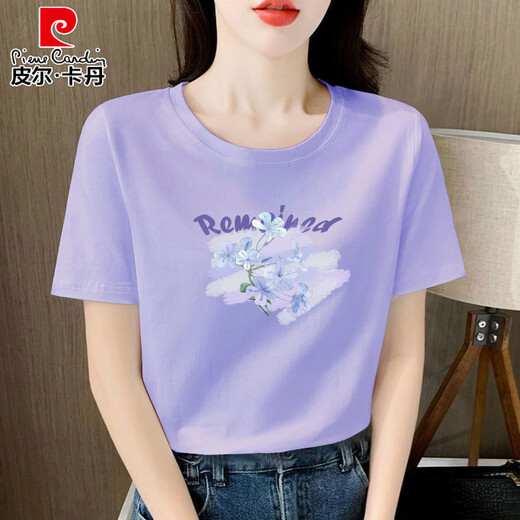 Pier Cardin High-End Combed Pure Cotton High-End White T-Shirt für Frauen kurzärmelige, lose modische Temperament Sommerkleidung 2025 Neue Top 6196 Weiß kurzärmelig M (Empfohlen 80-105jin [Jin gleich 0,5 kg]))