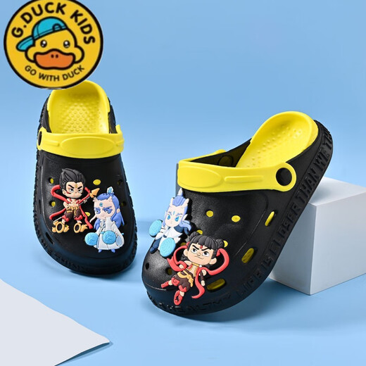 G. Duckids Nuevos zapatos de agujero para niños Nezha Ao Bing Sandalias súper suaves Super Soft Black and White [Nezha Ao Bing] 34