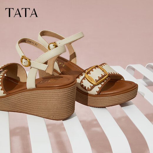 Tata French Wedge Sandals Frauenschuhe Urlaubsstil Riemen Sandalen 2025 Sommer neu 7mya1bl5 Beige 39