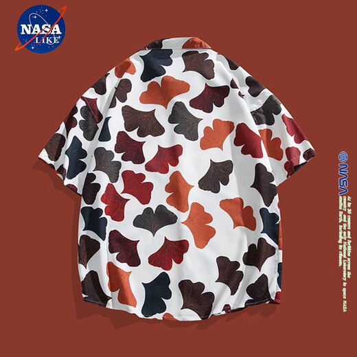 NASA LIKE官方冰丝短袖衬衫夏季凉感休闲花衬衫男女情侣设计感旅游防晒衬衣 夏威夷白 （6621） XL （推荐140-160斤）