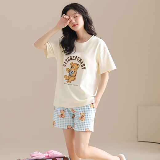 [纯棉]睡衣女夏季套头短袖短裤休闲款家居服套装可外穿女cker CKE-W6172A XL