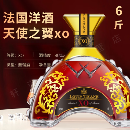 路易·帝卡尼【6斤大瓶】法国原酒进口洋酒XO白兰地3000ML赠送礼盒装节日送礼 一支6斤 3000mL 1盒 【赠礼盒】聚会