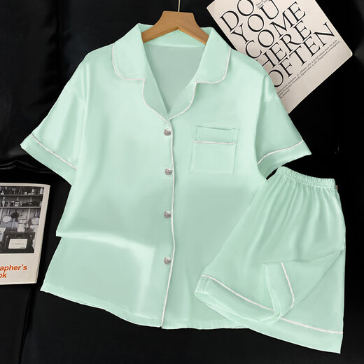 S.SOFEA冰丝凉爽睡衣女夏季短袖两件套粉色家居服 套FY3923#【水粉色】 185 2XL【建议130-145斤】