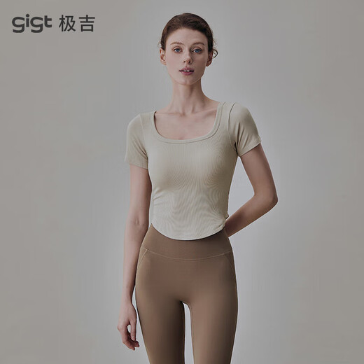 GIGT new product GIGT one-cup yoga suit for women, slim-fitting short-sleeved sports T-shirt, Pilates clothing, fitness, apricot S, recommended 90100Jin Jin is equal to 0.5kg