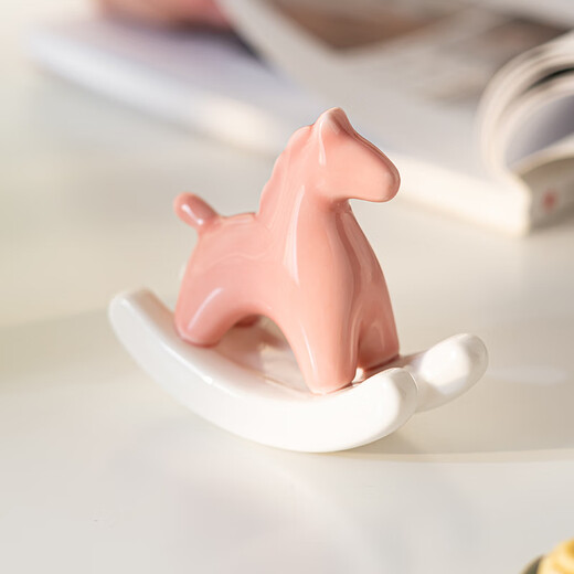 HOI KONG creative ceramic rocking horse interesting small ornaments new Chinese style national trend small pink horse tea space tea room tea table decoration national style ceramic rocking horse cyan