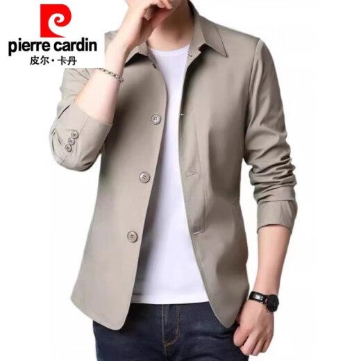 Pierre Cardin Frühlings- und Herbst-Herren-Businessjacke-Anzug mittleren und jungen Menschen mit Mitte der Farbe Dünner koreanischer koreanischer Stil schlanker Windbreaker-Jacke gestrickt hellgrau NJ1048 L [Empfohlen 110-130jin [Jin Equals gleich 0,5 kg]]