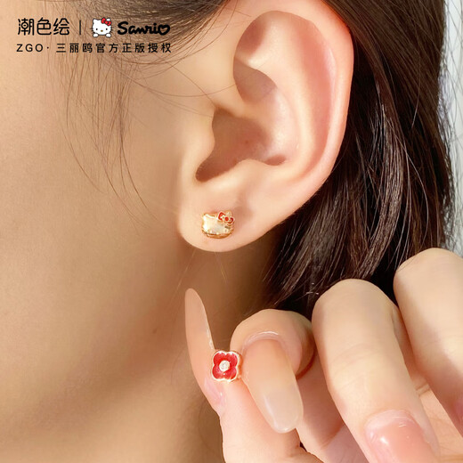 Trendy painted hellokitty earrings for women, silver four-leaf clover earrings, girls' birthday gifts for girlfriends 2206