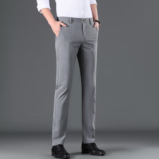 Jiumuwang Pantalones casuales para hombres Pantos de negocios delgados Pantalones de negocios rectos Pantalones largos de seda de hielo delgada para hombres 719 Negro 40