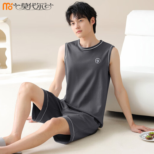 Pajama modal Summer masculino 100% puro pantalones cortos de chaleco sin mangas de algodón para el chaleco de verano para hombres Juego de ropa para el hogar 02J13657 L