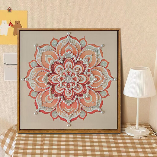 
Chinese style Songjin pearl painting DIY material package Mother's Day event intangible cultural heritage handmade gift sense decorative painting LL13571 [full color spray painting] + dot drill pen 20*20cm thick solid wood inner frame_acrylic paint+