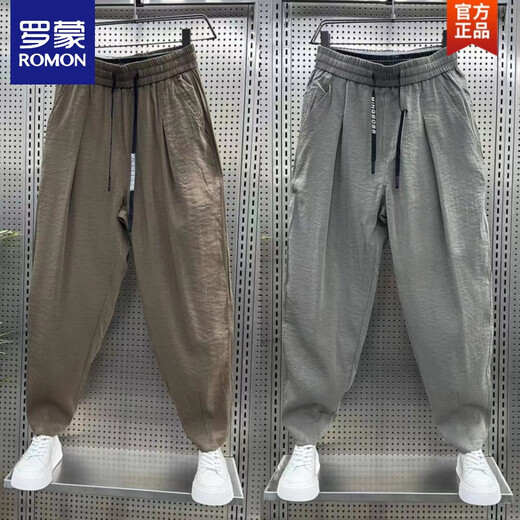 
ROMON fashion brand thin ice silk linen casual pants for men's summer new loose tie harem pants handsome cotton linen cropped pants light green (single-piece) 2XL [140-155Jin [Jin equals 0.5 kg]]