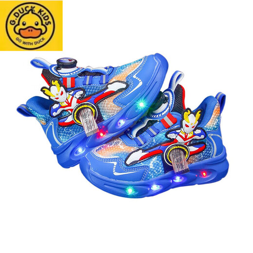 G.duck男童鞋子新款2025运动鞋透气春秋发光网面儿童带灯跑步鞋子奥曼 9923白色 皮面单鞋 29 内长18厘米