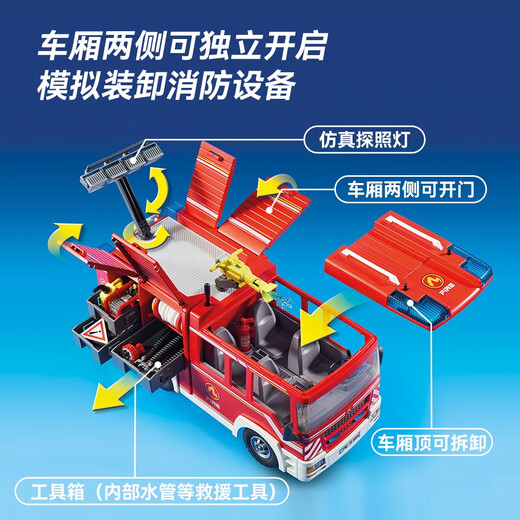 MOBI WORLD Large Fire Truck Toy Tru Trip Children's Simulation Assembly Blocy Blocing Blocage Model Splay Spare Firepower Four-Wheeler 71090