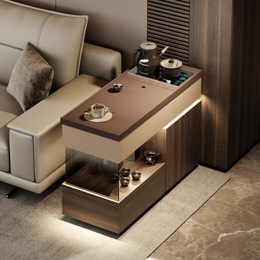 Yanxiju Italian style mobile coffee table cabinet with kettle integrated tea table sofa side cabinet side table high-end small tea table home living room mobile side table + plug row + drain bucket + kettle