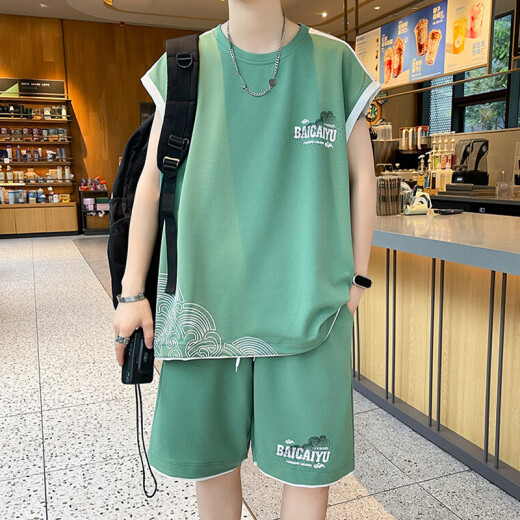 Buntes Edelstein neue chinesische Kurzärärmungsanzug Herren Sommer Trendy Marke Hemd hübsches Match für Teenager 6189 Schwarzer Anzug M ca.