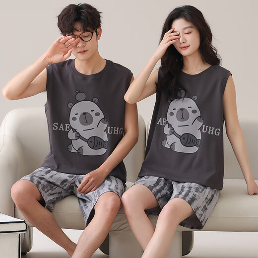Langsha Couple Pyjamas Summer Cotton Vest Shorts 2025 Nouveau style avec poitrine sans manches sans manches pour hommes et femmes de vêtements pour femmes 826 couple l [style masculin] recommandé 100-130 Jin [Jin est égal à 0,5 kg]