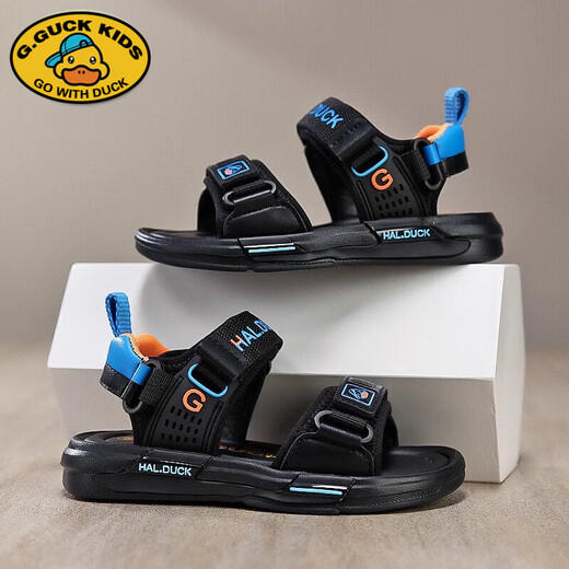 G.duck小黄鸭男童凉鞋夏款2025新款夏季男孩鞋子运动软底露趾儿童沙滩鞋 6212黑蓝 29 内长18.5cm