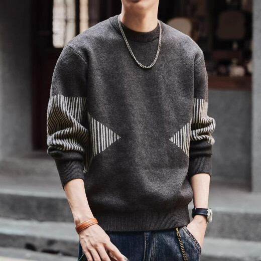 后探美式复古698g重磅毛衣男冬季加厚针织衫宽松2024新款男士秋冬外套 黑色 2XL （160-180斤）